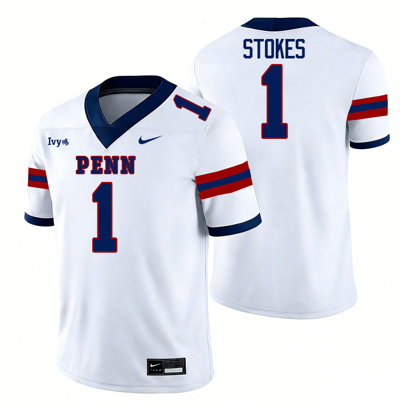 Pennsylvania Quakers #1 Julien Stokes College Football Jerseys,Uniforms Stitched-White